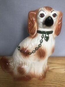 Staffordshire Russet Cream Seated Spaniel Dog Glass Eyes 10 Nice 