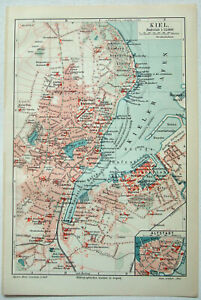 Kiel Germany Original 1905 City Map By Meyers Antique