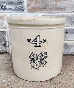Antique Primitive 4 Gallon Western Stoneware Co Maple Leaf Crock