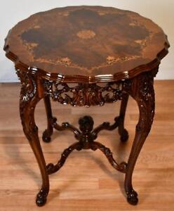 1920 Antique French Louis Xv Walnut Satinwood Inlay Center Table Side Table