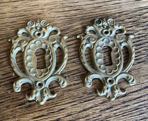 2 Antique Vintage Brass Door Hardware Key Hole Escutcheons Art Nouveau Victorian