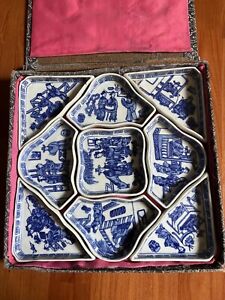 Chinese Blue White Porcelain 9pc Divided Serving Trays