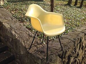 Vintage Eames Yellow Herman Miller X Base Arm Chair Armshell Lg Shock Mount 1953