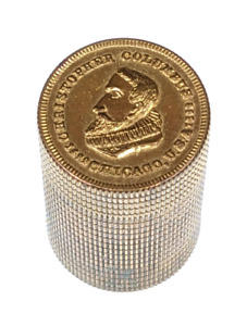 Antique Columbian Exposition Columbus Brass Bronze Coin Box Case
