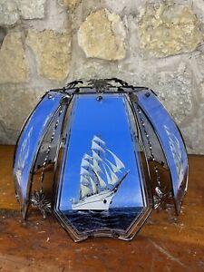 Ornate Sailing Sailboat Ship Glass Lamp Shade Beach House Decor