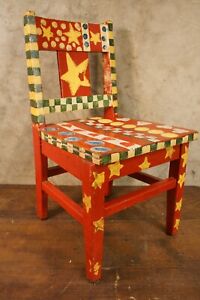 Vintage Folk Art Wooden Child S Chair