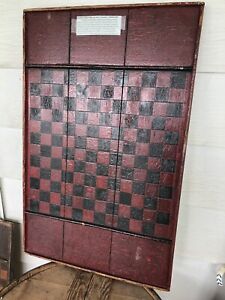 Antique Primitive Folk Art Painted Wooden Game Board 19th C Gameboard