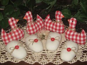 Country Decor 4 Eggs 4 Red Check Chicks Bowl Fillers Farmhouse Easter Basket