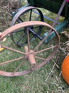 Vintage Antique Primitive Steel Spoke Wagon Wheel Barrow