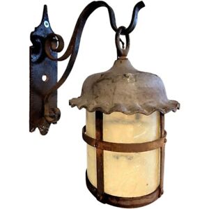 Antique American Lafayette Hughes Mansion Wrought Iron And Glass Lantern Sconce