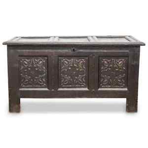 Antique English Oak Coffer Or Blanket Chest