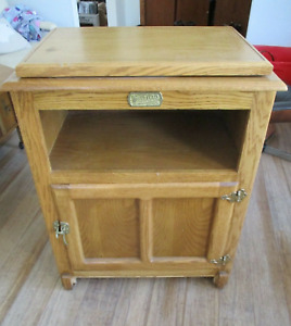 White Clad Vintage Oak Ice Box Cabinet With Revolving Top Tv Stand End Table 34 