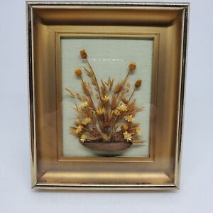 Vintage Dried Flower Nut Seed Pod Gold Framed Shadow Box Picture Hanging Stand