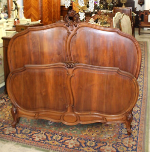 French Antique Carved Walnut Louis Xv Queen Size Bed