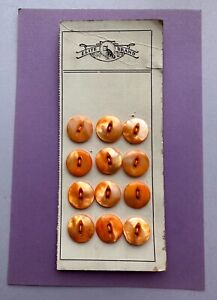 Vintage Cat Eye Orange Dyed Mother Of Pearl Buttons On Original Card 5 8 Dia 