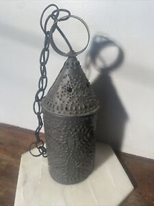 Quality Primitive Punched Tin Flower Design Hanging Lamp Was Told Judd Rice 