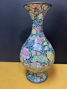 Antique Chinese Enamel On Copper Famille Noir Enamelled Millefiore Vase 17 As Is