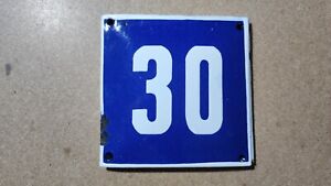 Vintage Enamel Sign Number 30 Blue House Door Street Plate Metal Porcelain Tin