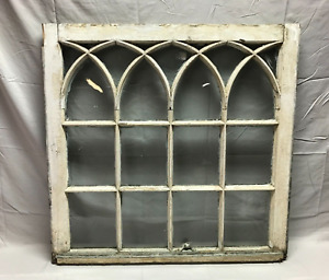 Antique Gothic Arched Glass Window Sash Shabby 34x35 Vintage Chic Old 568 23b