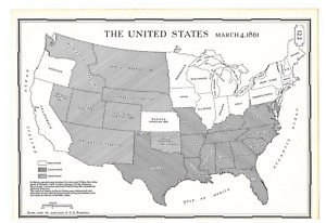 1943 Vintage Map The United States On March 4 1861 The Civil War