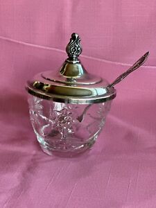 Vintage Crystal And Silver Sugar Relish Bowl With Wm Rogers Silver Spoon