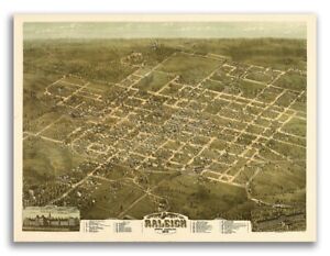 1872 Raleigh North Carolina Vintage Old Panoramic City Map 18x24