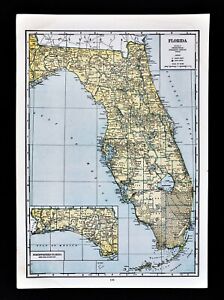 1944 Geographical Map Florida Miami Pensacola Orlando Tampa Jacksonville Daytona