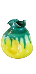 Japanese Awaji Art Pottery Yellow Green Pinched Bud Vase Meiji Period C1900