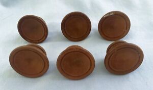 Lot Of Six Vintage Round Wooden Drawer Cabinet Knobs Pulls 1 3 4 