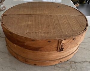 Vintage Round Banded Wood Cheese Box 15 D Marked Made By Johnson Marion Wis 