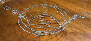 Vtg Primitive Ornate Woven Twist Wire Vegetable Gathering Oval Basket Handles