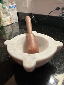 White Italian Marble Antique Mortar And Pestle Large Old Solid Wood Pestle