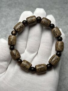 Old Chiese Wood West Horse Tiger Skin Pattern Barrel Bead Handmade Bracelet A267