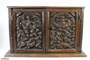 16th 17th Century Figural Carved Oak Panel Table Cabinet