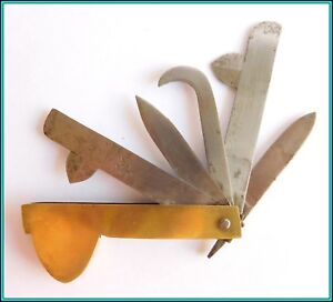 Unusual 18th 19th Century 5 Blades Brass And Steel Folding Fleam Bleeder T Ger 