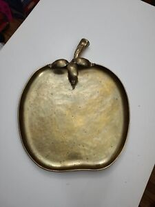  Vintage Sarreid Ltd Brass Apple Tray Applied Leaves Mcm Patina Spain Excellent