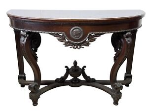 1800s Carved French Victorian Empire Console Pier Table Hall Stand Demi Lune