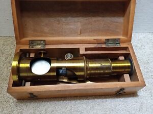 Antique Brass French Drum Microscope 6 In Original Wood Box With Contents L K 