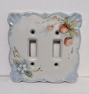 Vintage Porcelain Double Light Switch Cover Wall Plate Strawberries Painted