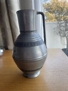 Handsome Likely Antique Large Pewter Jug With Greek Key Design 22 5cm Tall