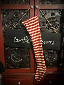 Long Grubby Primitive Red White Stripe Sweater Knit Christmas Stocking 29 