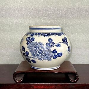 Rare And Usual Old Korean Stencil Blue And White Porcelain Peony Ginger Jar