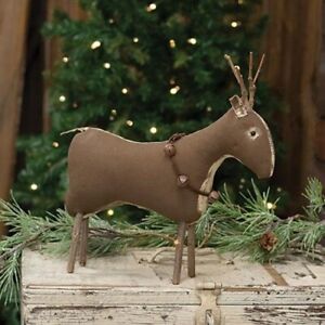 New Primitive Reindeer Figure Christmas Rustic Fabric Aged Cloth 10 Tx3 Wx10 W