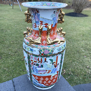 Vintage Chinese Porcelain Hand Painted Vase 17 75 Tall