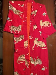 Vintage Japanese Kimono Robe Tiger Griffin Dress Coat Silk Lined 1940 S