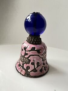 Qing Dynasty Chinese Enamel Bell Mandarin Hat Finial Cobalt Blue Peking Glass