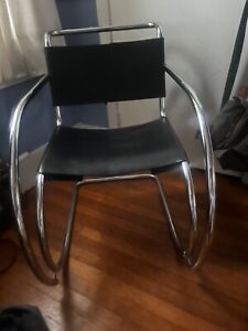 Pair Of Mies Van Der Rohe Leather Chrome Steel Lounge Chairs