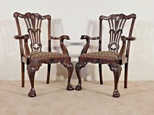 Pair Maitland Smith Carved Mahogany Eagle Heads Great Or Fireside Armchairs 1