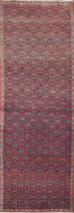 All Over Geometric Bidjar Navy Blue Runner Rug 4x12 Vintage Handmade Wool Carpet