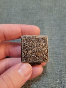 Antique 19th Century European 800 Silver Pill Box Ornate Engravings